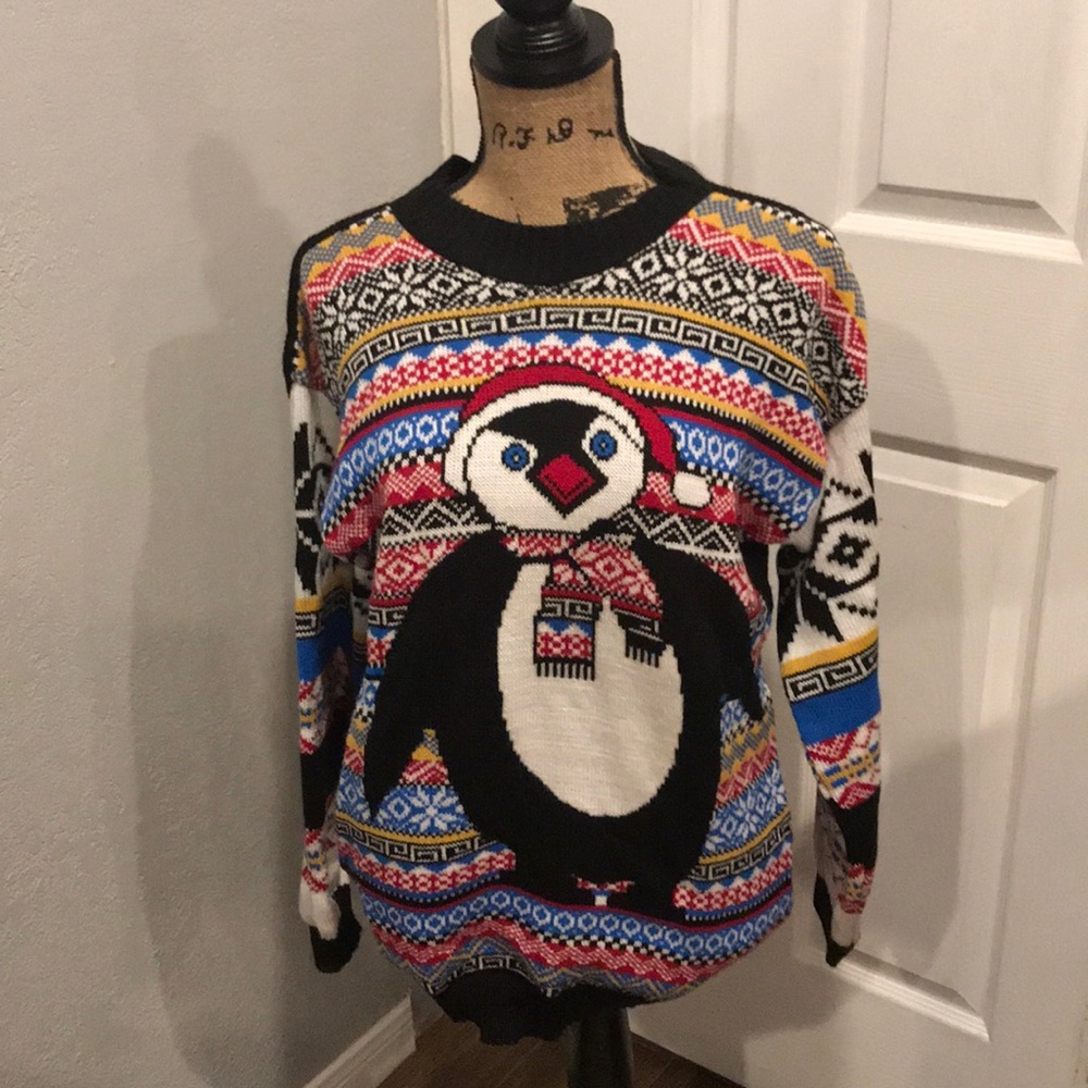 Multi Color Christmas Sweater with penguin